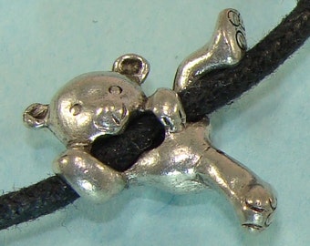 4 Hanging Teddy Bear Charms Silver Pewter for Cord Necklace Bracelet Bear Hugger Slider Hanger Jewelry Supplies