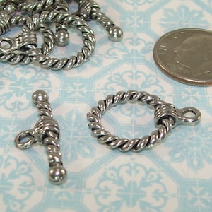 4 Rope Toggle Sets Silver Plated Pewter Twisted Single Strand Loop Bar ...