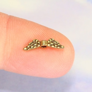 20 Angel Wing Beads Charms Gold 12mm (41143) Small Fairy Wings Mini Pixie Just Add Teardrop and Halo Jewelry Making Supplies Bulk Beads