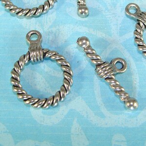 4 Rope Toggle Sets Silver Plated Pewter Twisted Single Strand Loop Bar ...