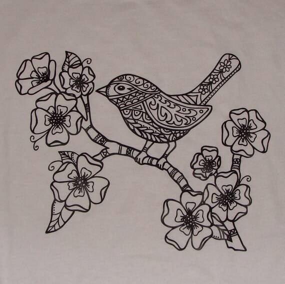 Zendoodle Oiseau Fleur Transfert Fer Sur Pour Colorier Pour Adulte T Shirts Totes Bricolage Prêt Pour Permanents Ou Des Peintures Vacances Cadeau