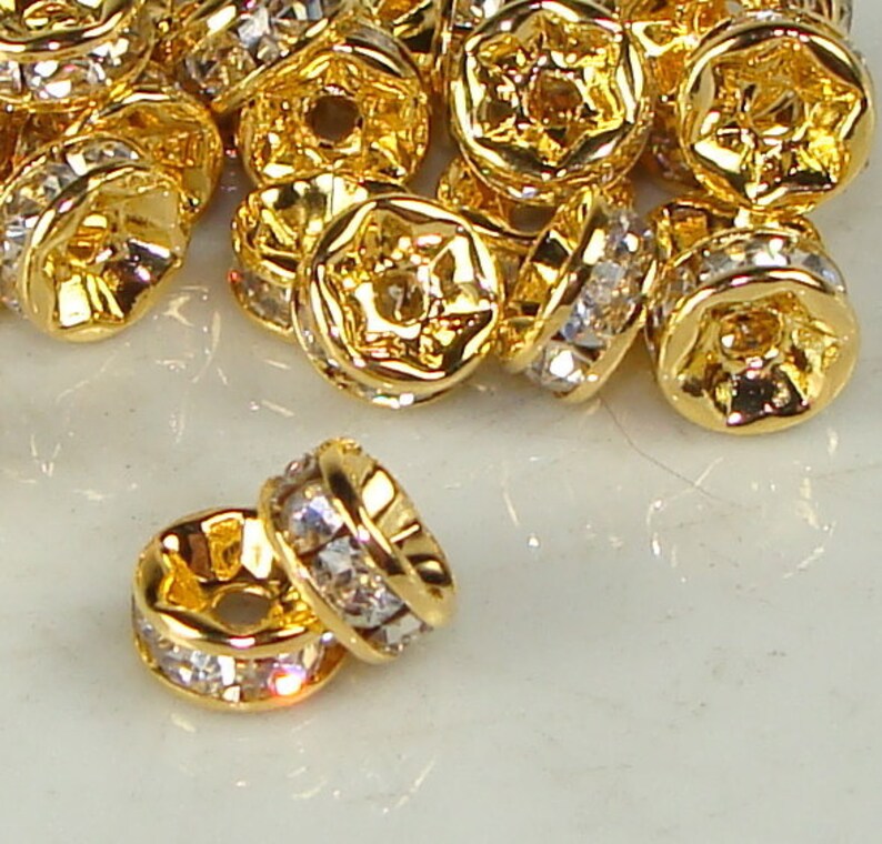 7mm Rhinestone Disc Beads Gold 30pcs 44830 8mm Gold Spacer - Etsy
