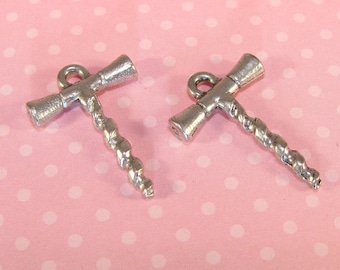 20 Wine Corkscrew Charms Pewter Silver USA Made (30993) Opener Wine Tasting Party Favor Hostess Gift Bulk Jewelry Supplies