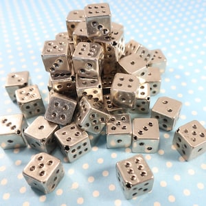 35 Silver Dice Beads 8mm Bulk Plastic Beads Black Dot Gambling Las Vegas Reno Jewelry Making Supplies Lucky Charm Corner Hole