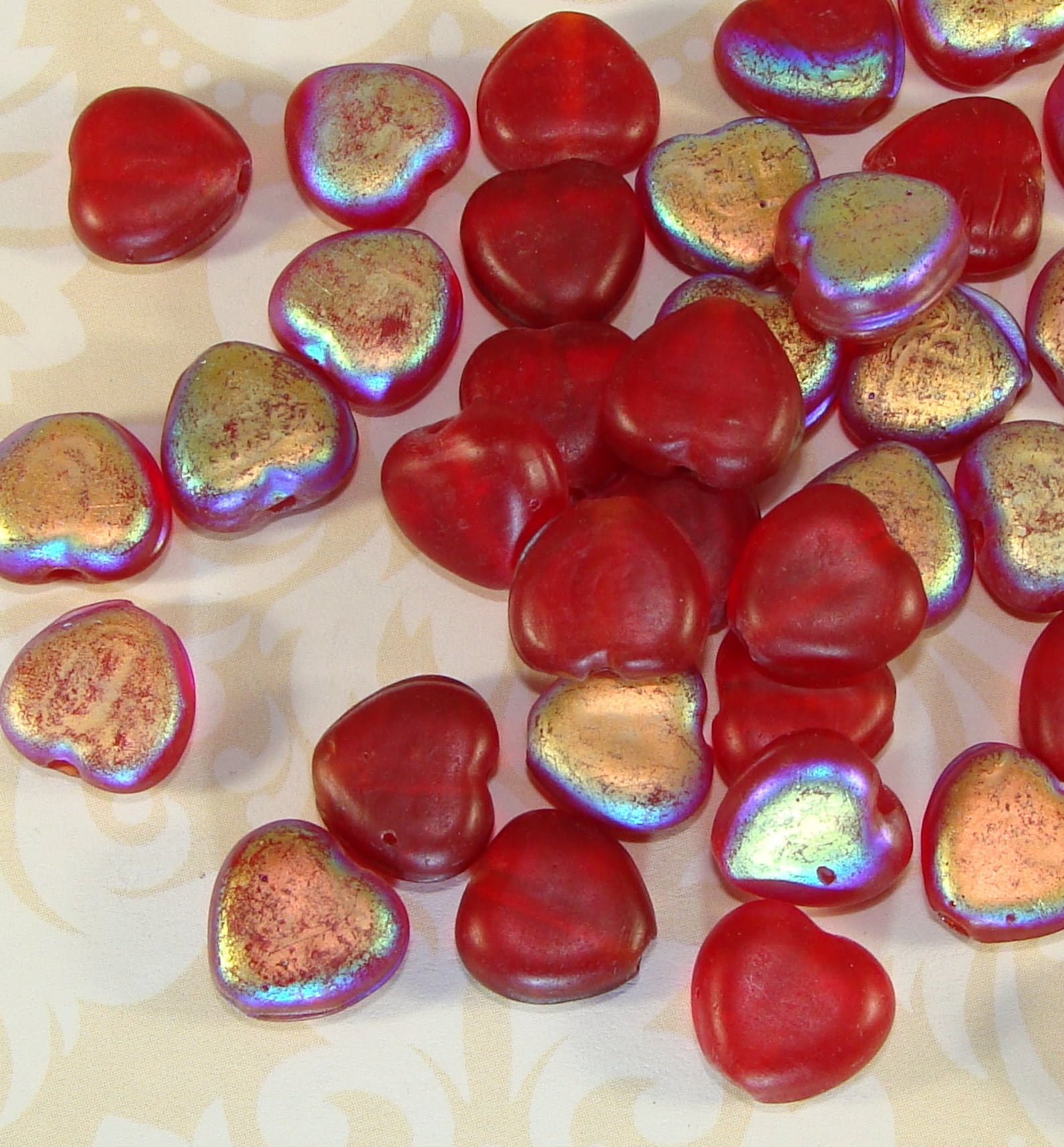 60 RED Heart Glass Beads BULK Beads Matte Iridescent 10mm to Etsy