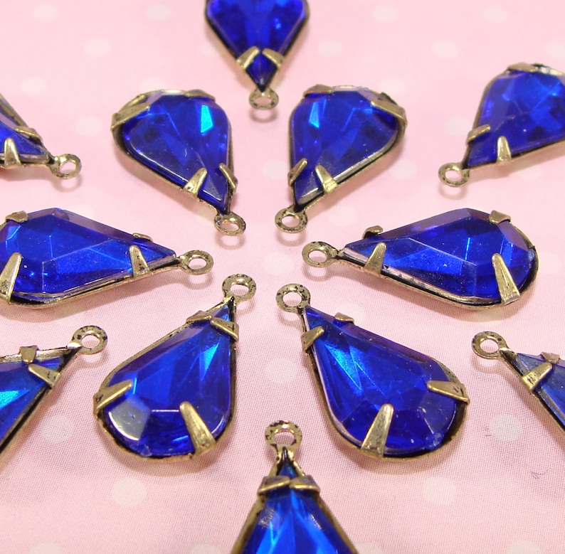 12 Blue Rhinestone Teardrop Charms Sapphire Crystal Acrylic Etsy