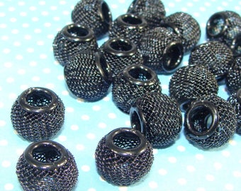 24 Black Mesh Beads 12mm (42737) Black Bead Mesh Metal Jewelry for Big Hoop Earrings Friendship Bracelet Lightweight Chunky Bulk Beads