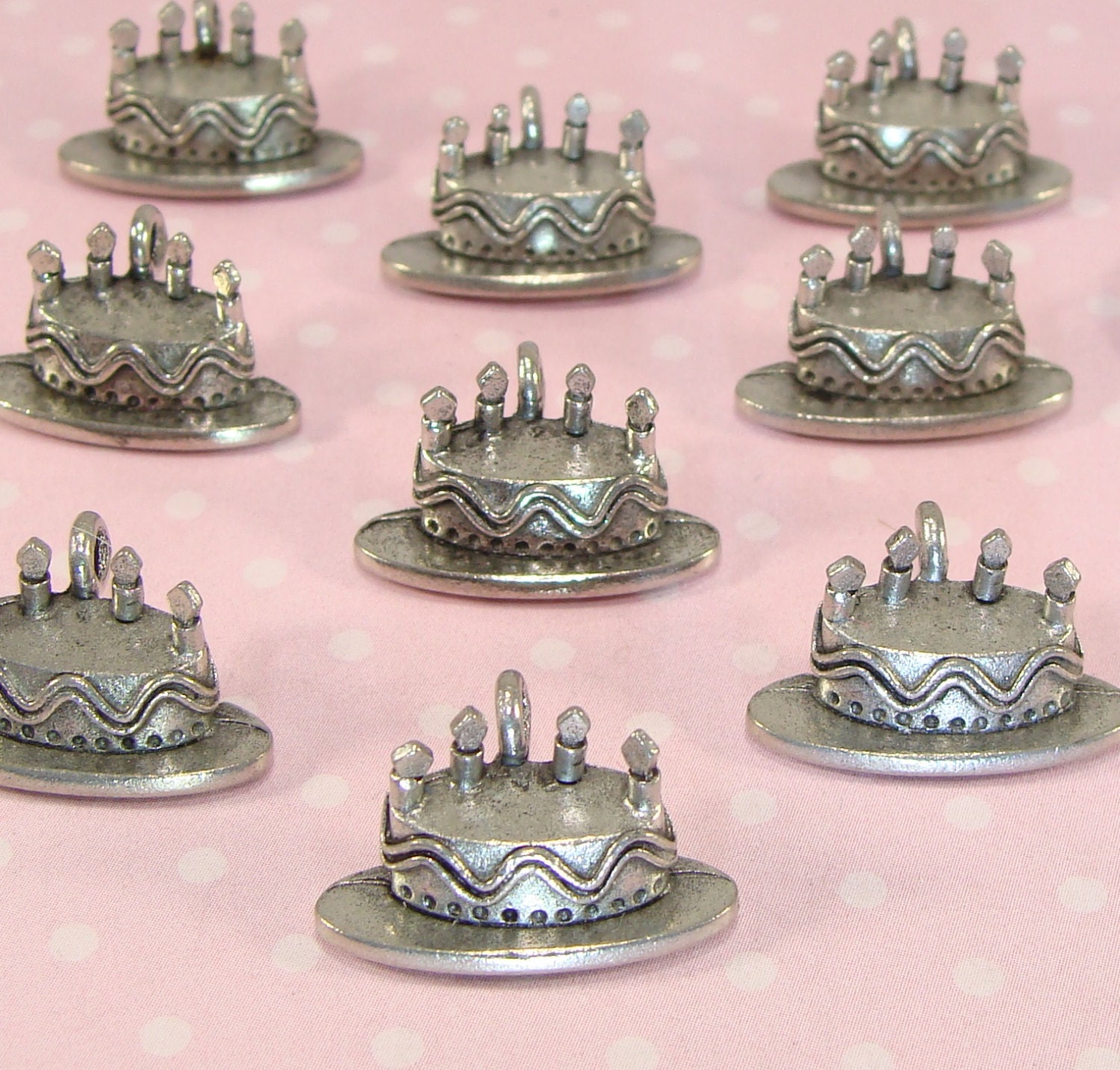 6 Birthday Cake Charms With Candles Pewter Silver Decorated Etsy