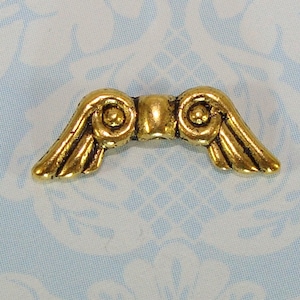 20 Angel Wing Beads GOLD Medium Scrolled Wings Charms 16mm 41104 Jewelry Making Supplies Guardian Angel Cancer Survivor Bulk Fairy Wings image 1