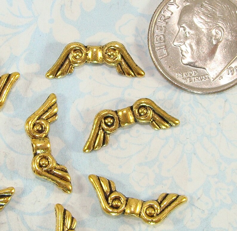 20 Angel Wing Beads GOLD Medium Scrolled Wings Charms 16mm 41104 Jewelry Making Supplies Guardian Angel Cancer Survivor Bulk Fairy Wings image 2