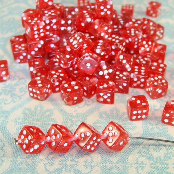 100 Red Glitter Dice Beads 5mm (40017) Lucky Charm Jewelry Supplies Bulk Beads for Bracelets Necklaces and Earrings Plastic Beads