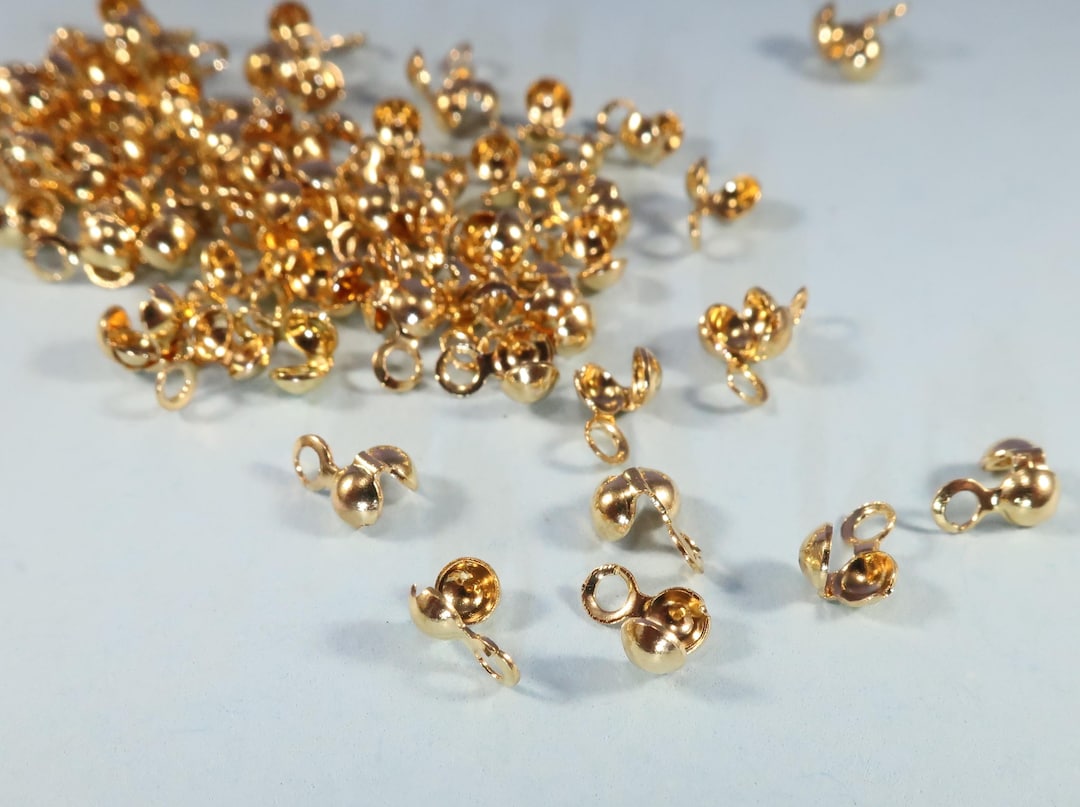 200 Bead Tips Gold With Loop - Crimp Covers Clamshell Calottes 3mm Ball ...