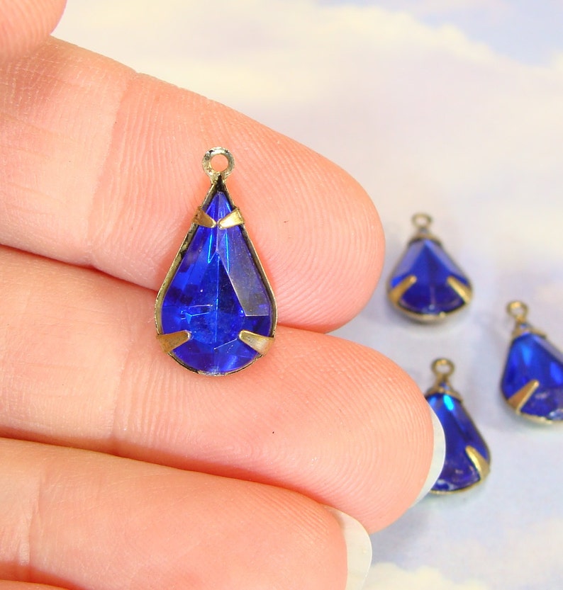 12 Blue Rhinestone Teardrop Charms Sapphire Crystal Acrylic Etsy