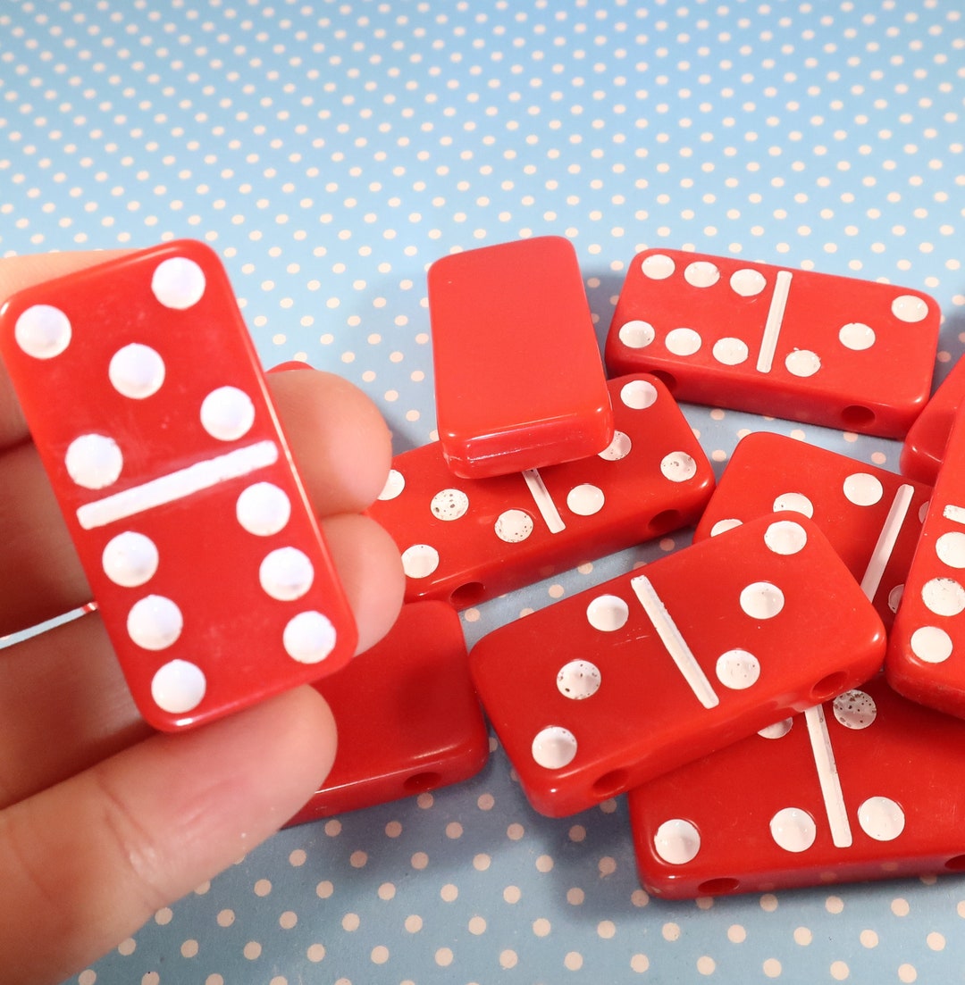 12 Red Domino Beads With White Dots Bulk Chunky Plastic 2hole Etsy