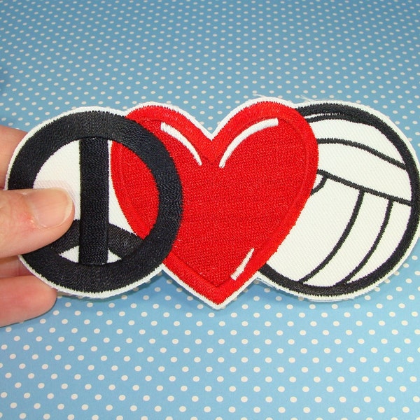 2 Volleyball Patches Peace Love Heart Embroidered Patch Applique Vintage Iron On or Glue On - Team Sports Lover Volley Ball Craft Supplies