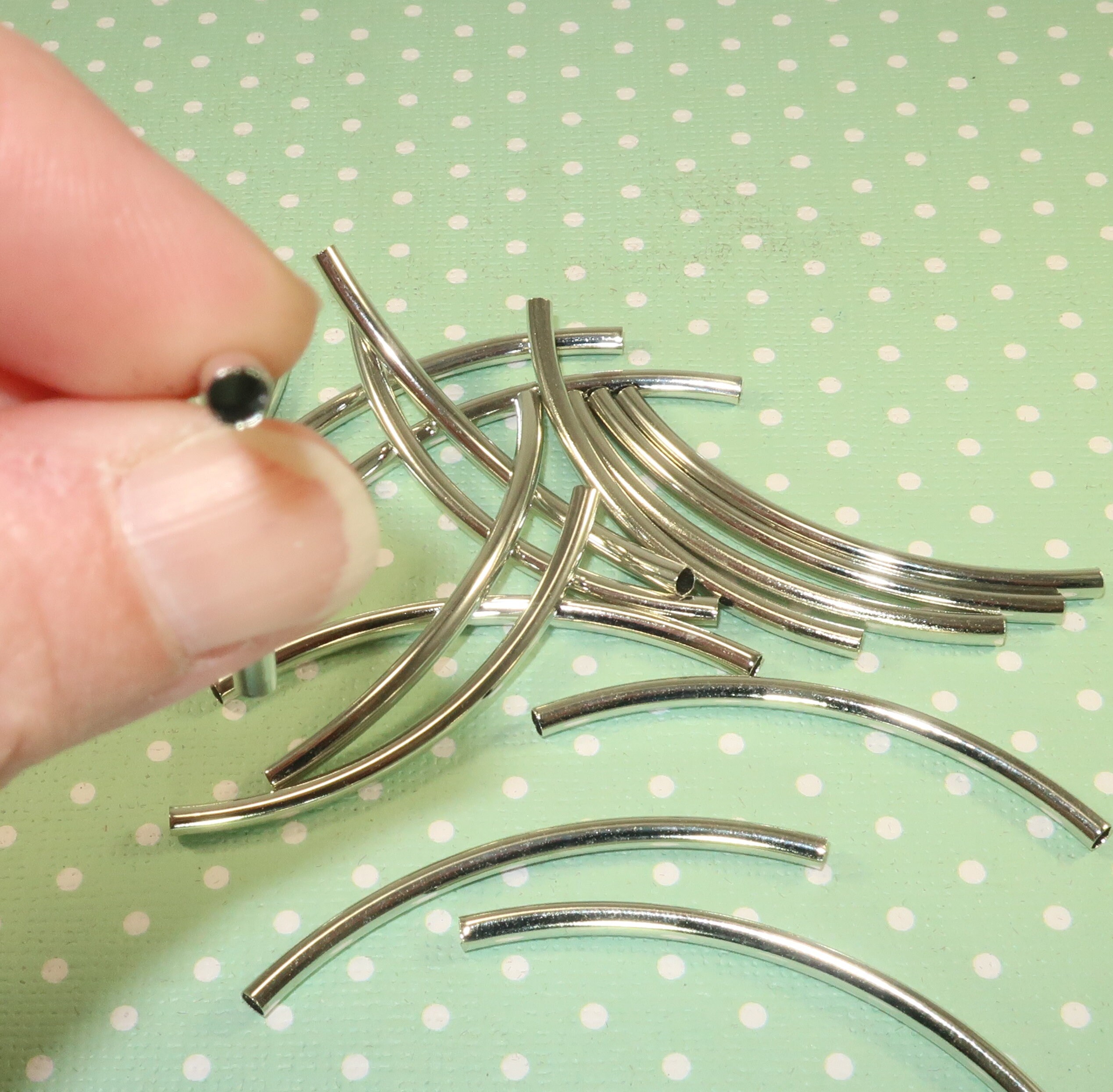 12 Long Liquid Silver Beads 50mm w 2mm Hole Curved Tube Bugle Etsy