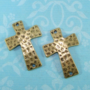 6 Antiqued Gold Hammered Cross Hammered Sideways Crosses Bronze 38mm x 28mm (42475) Statement Bracelet Bar Jewelry Supplies Bulk Charms