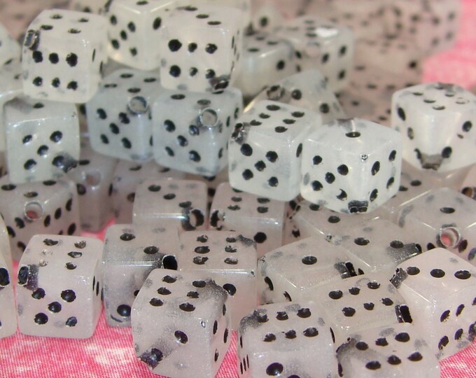 100 Dice Beads 5mm GLOW in the DARK Plastic Bulk Beads Lucky Charm