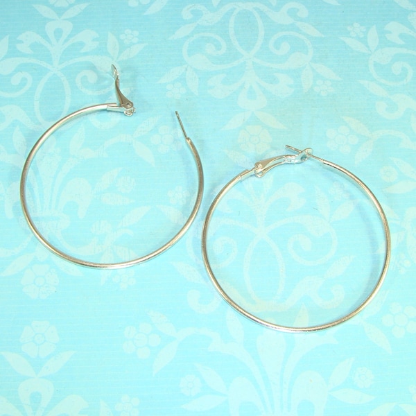 Big Hoop Earrings 50mm Silver Hinged 1 Pair (42402-1PR) Basketball Wives Jewelry Supplies Findings Use w Rhinestone Beads Spacers Spikes