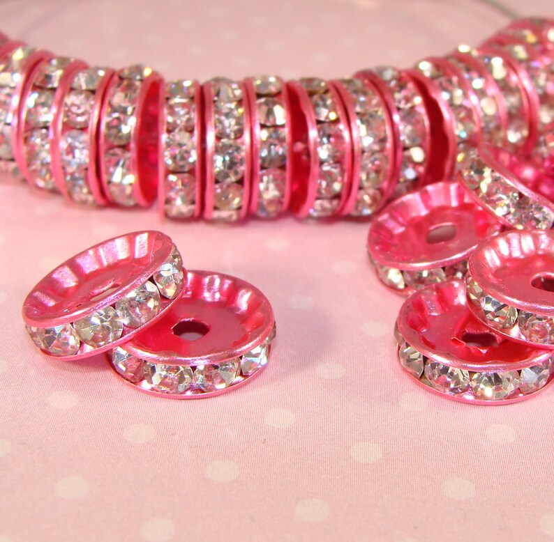 12mm Pink Rhinestone Spacers Disc Beads Crystal 20 Pieces Etsy