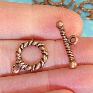 4 Rope Toggle Sets Copper Plated Pewter Small Twisted Single Strand Loop and Bar Clasp (42577) USA Made Bulk Jewelry Supplies Findings