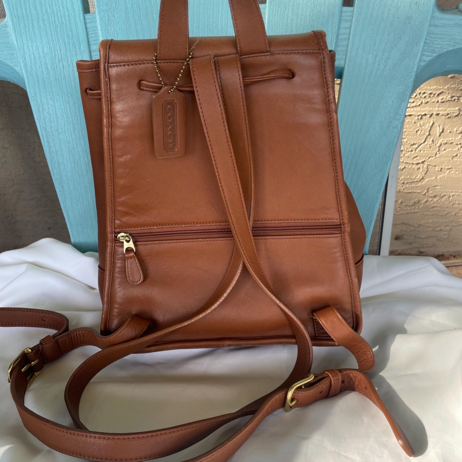 Vintage COACH 9791 Brown Genuine Leather Gold Classic Turn Lock Top Handle Coach Vintage Day Pack 9791 Brown Leather Backpack Turn Lock  main image 4