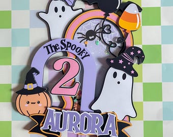 Spooky One Cake Topper: Pink Ghost Halloween Birthday Decor