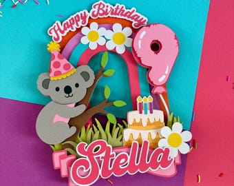 Koala Cake Topper Personalized Party Decoration Wild Bear Decor Custom Name and Age