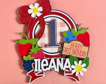 Berry First Birthday Cake Topper Blueberry Themed Party Decorations Berries Party Strawberry Girl Celebration