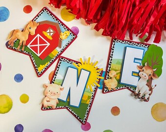 Farm High Chair Banner: Barnyard 1st Birthday Party Decor