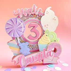 Candyland Cake Topper Candy Theme Party Decoration Sweet One Birthday Two Sweet Cake Topper Pastels Birthday Decorations First Birthday Cake