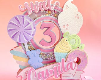 Candyland Cake Topper Pastel Candy Theme Birthday Party Decoration