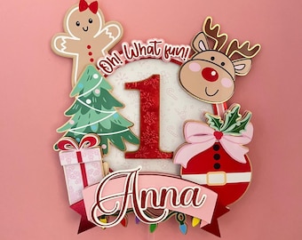 Oh What Fun First Birthday Cake Topper: Winter Christmas Party Decor