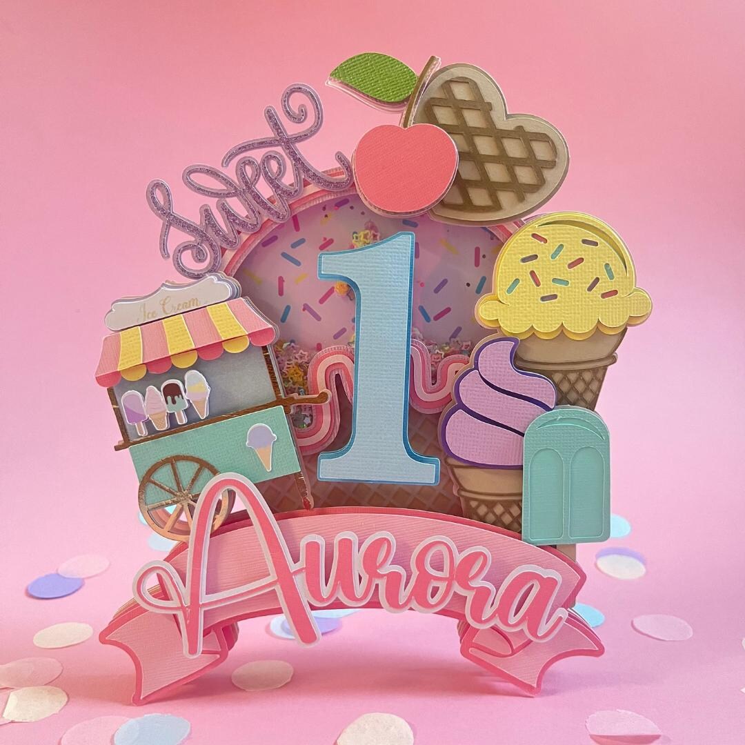 Ice Cream Cone & Number "1" Cake Topper - 7.87" Tall Acrylic First Birthday Decor (Pink & Blue) - View #4