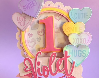 Conversation Heart 1st Birthday Cake Topper: Holographic Party Decor