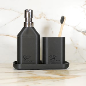 Mattschwarzes Badezimmer-Set – Seifenspender, Zahnbürstenbehälter und PLA-Carbon-Basis – Monochrome Design-Reihe