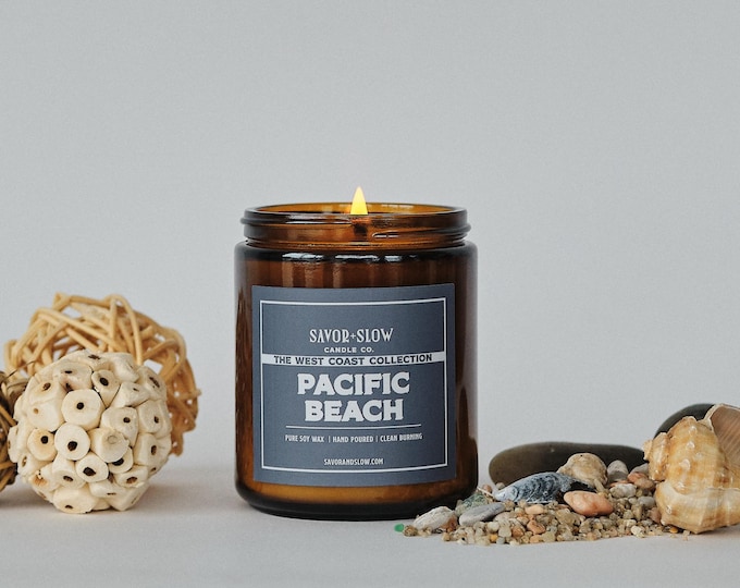 Pacific Beach - 9oz Amber Jar Pure Soy Wax Candle with Lid