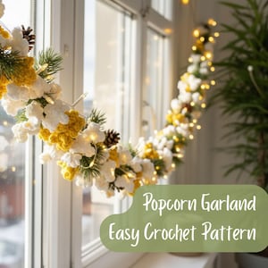 Schema per ghirlanda di popcorn all'uncinetto, schema per ornamenti natalizi, graziose decorazioni natalizie, ghirlande natalizie, idee regalo veloci per principianti fai da te, PDF