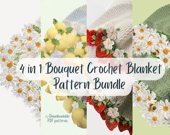4 in 1 Bouquet Blanket Pattern Bundle Flower Bouquet Blanket Crochet Patterns Daisy Crochet Blanket Beginner Friendly Cute PDF Pattern Gift