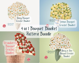 Flower Bouquet Blanket Crochet Patterns: Daisy, Strawberry (4in1 PDF Pattern)