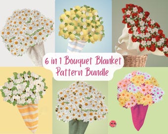 6in1 Bouquet Blanket Pattern Bundle Flower Bouquet Blanket Crochet Patterns Daisy Crochet Blanket Beginner Friendly Cute PDF Pattern Gift