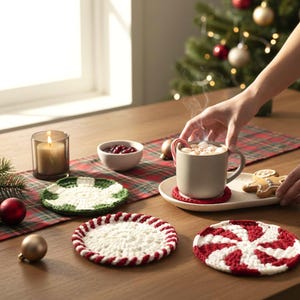 Peppermint Candy Christmas Coaster Set, Crochet Pattern Bundle, Holiday ...