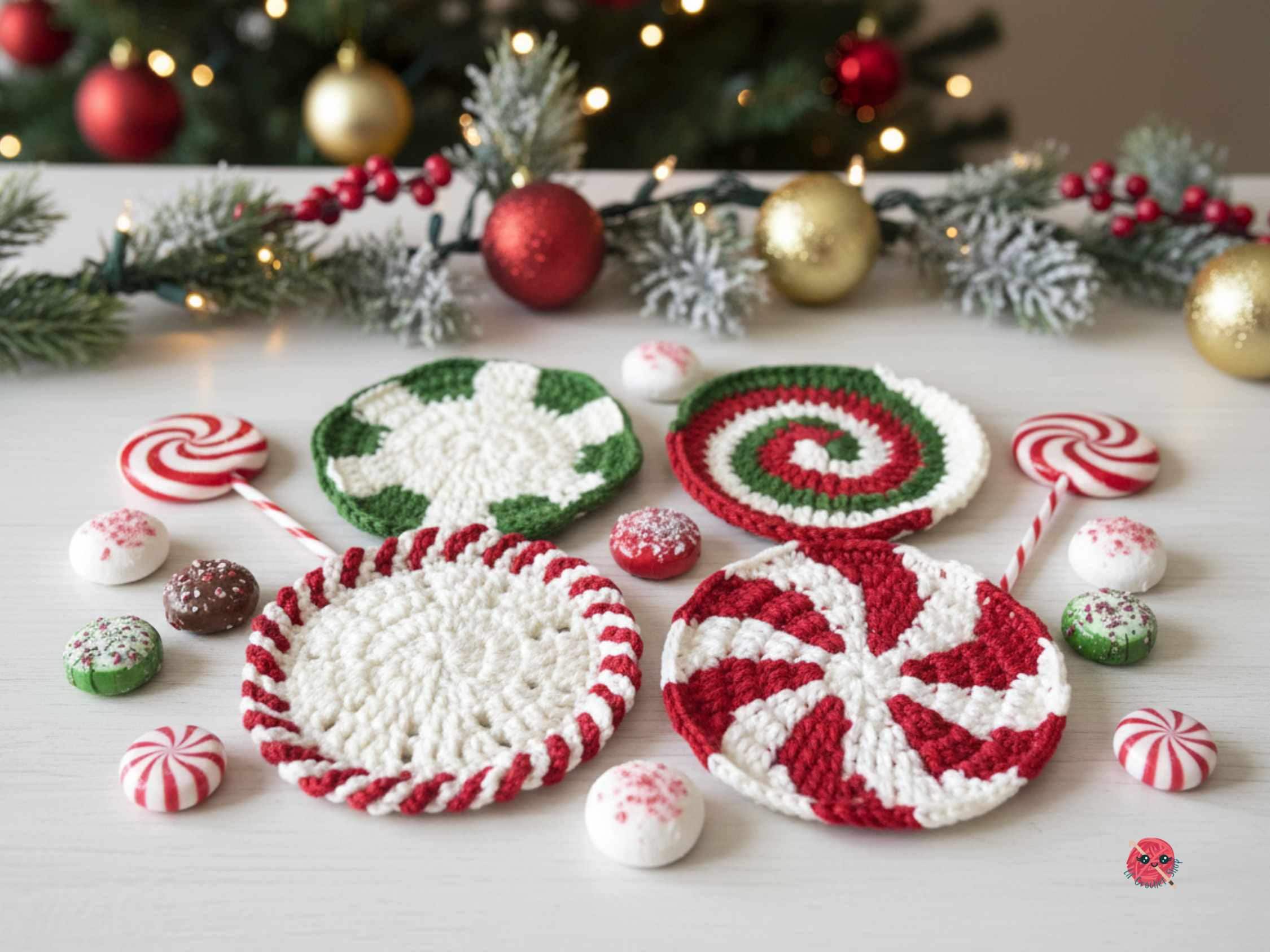 Peppermint Candy Christmas Coaster Set, Crochet Pattern Bundle, Holiday ...