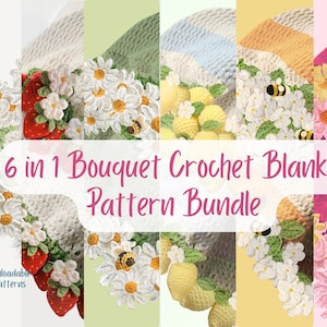 6 in 1 Blumenstrauß Decke Muster Bündel Blumenstrauß Decke Häkelanleitungen Gänseblümchen Häkeldecke Anfängerfreundlich Niedlich PDF Muster Geschenk