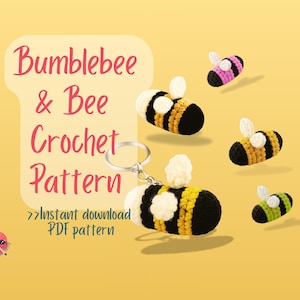 Bumblebee Crochet Pattern No Sew Bumble Bee Amigurumi Pattern Easy Cute Crochet Patterns Keychain Hanger Charm Ami For Beginners DIY Gift