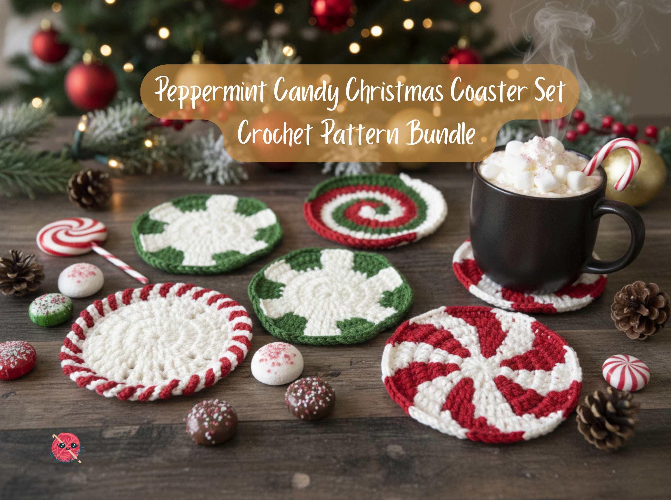 39 Christmas Coaster Crochet Patterns for Festive Table Decor, Gifts, and Cozy Holiday... 24 Peppermint Candy Christmas Coaster Set