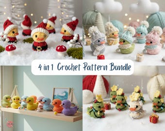 Pacchetto di modelli all'uncinetto per anatre, modelli all'uncinetto per anatre di gomma amigurumi natalizie, progetto facile e veloce, peluche senza cuciture, decorazione natalizia fai da te, regalo
