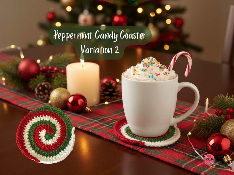Peppermint Candy Christmas Coaster Set, Crochet Pattern Bundle, Holiday ...