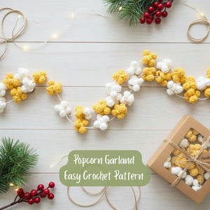 Popcorn Garland Crochet Pattern, Christmas Tree Decor Pattern, Cute Festive Holiday Garland,  DIY Beginner Friendly Quick Gift Ideas, PDF