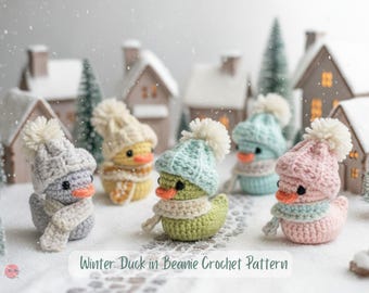 Modello all'uncinetto per paperella invernale, modello all'uncinetto per paperella di gomma amigurumi natalizia, progetto facile e veloce, decorazione natalizia fai da te, regalo per le feste